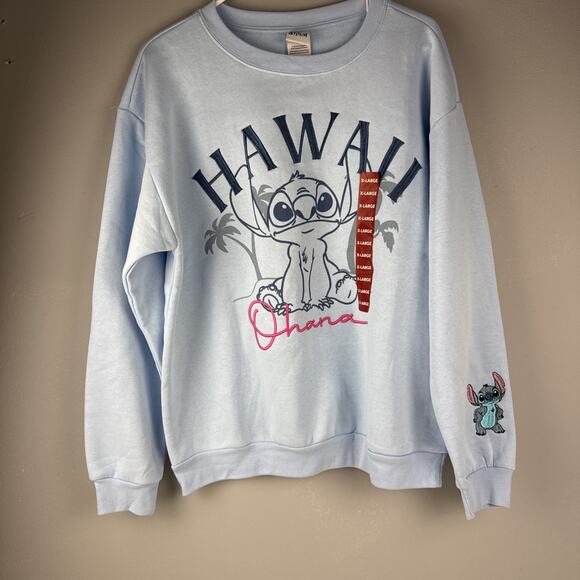 Disney Tops - Disney Sweatshirt Womens XL Stitch Blue Hawaii Ohana Embroidered Crew Neck